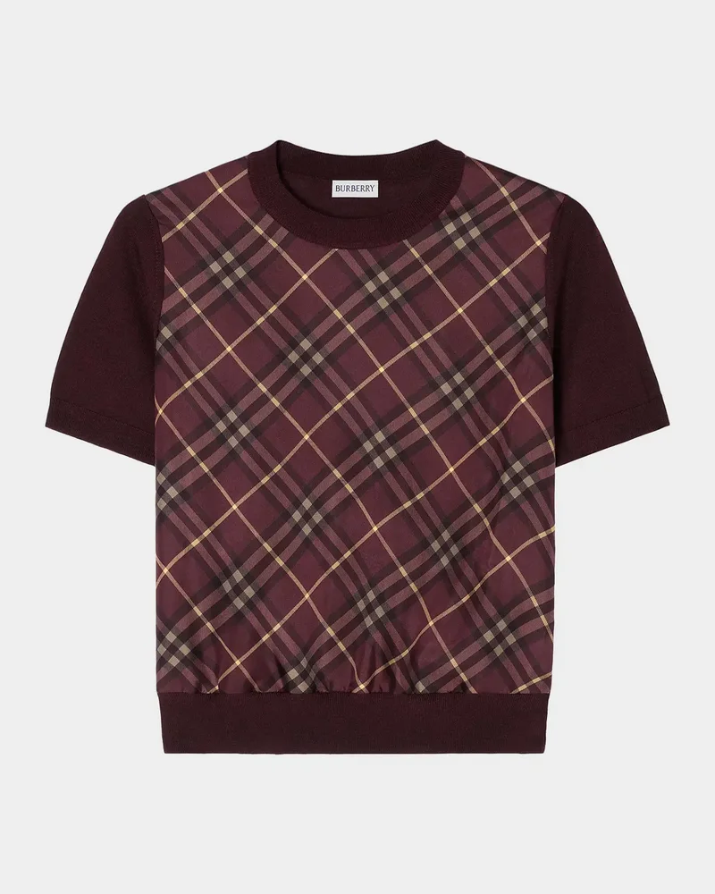 Sandrina Check Panel Wool-Silk T-Shirt