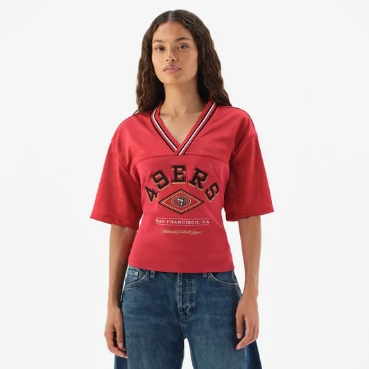 Women's Scarlet San Francisco 49ers Lace-Back V-Neck T-Shirt