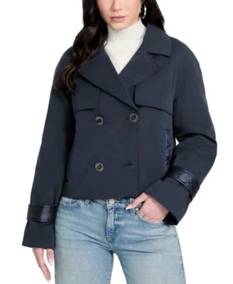 Women's Cropped Quilted-Trim Trench Coat