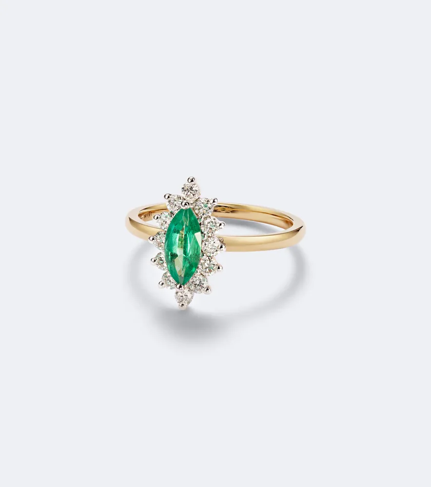 Pompadour 18kt gold ring with emerald and diamonds