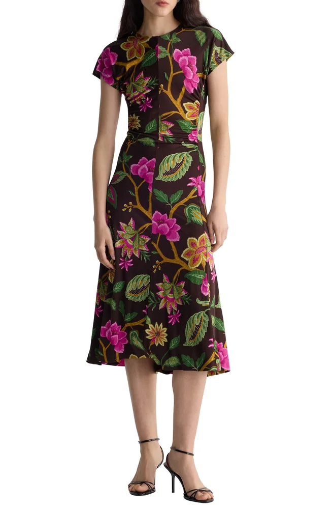 Mavis Floral Cap Sleeve Midi Dress
