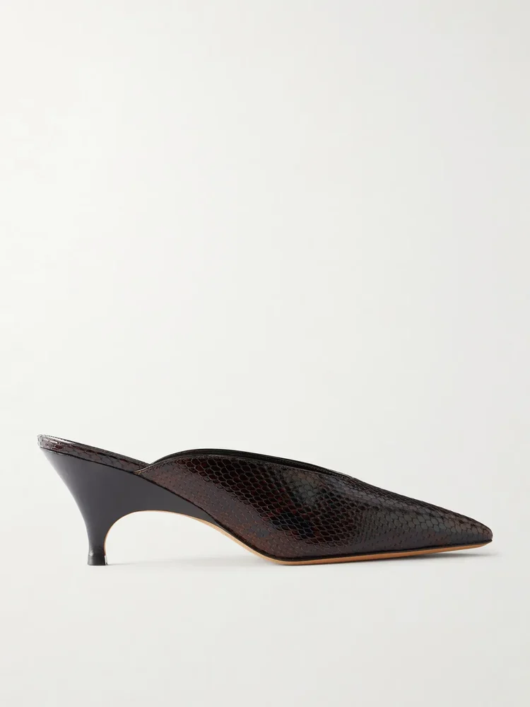 Petra 70 snake-effect leather mules