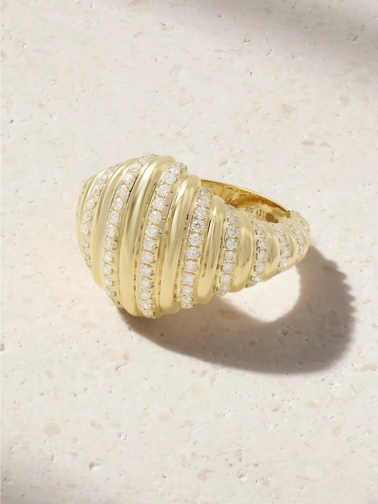 Berlingot 9-karat gold diamond ring