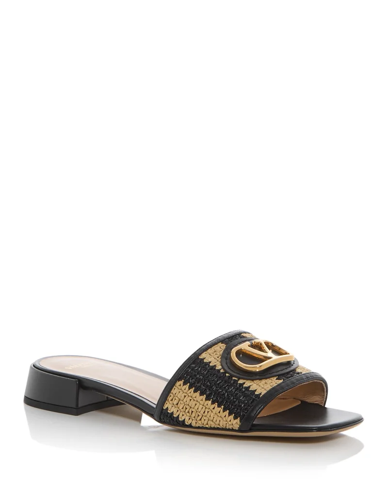 VLogo Raffia Slide Sandals