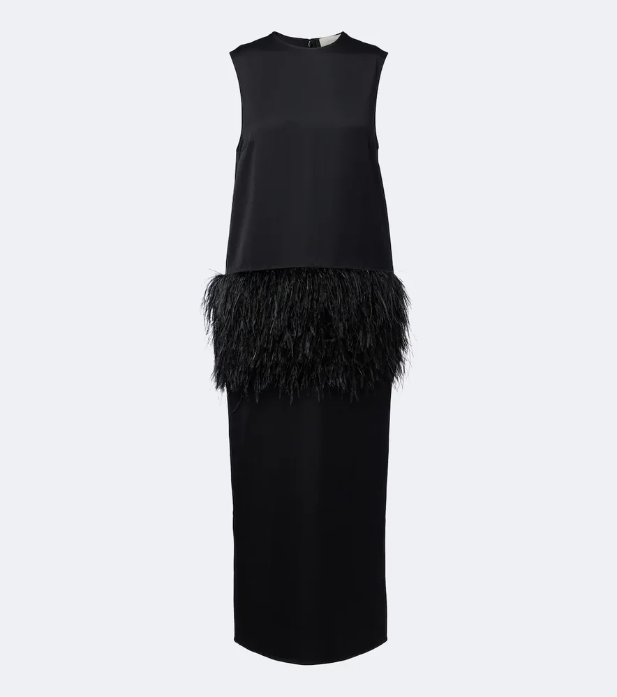 Sonia feather-trimmed midi dress