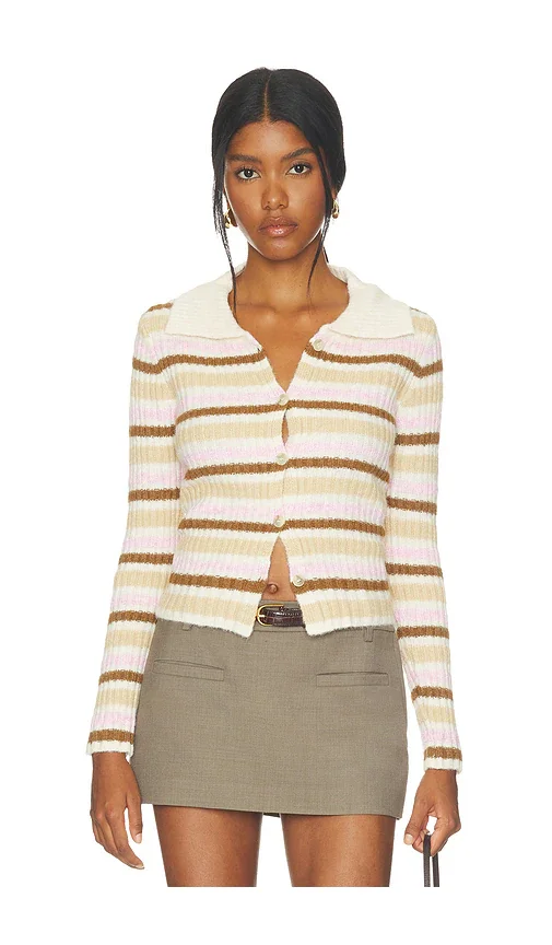 Pink Maple Stripe Knit Cardigan