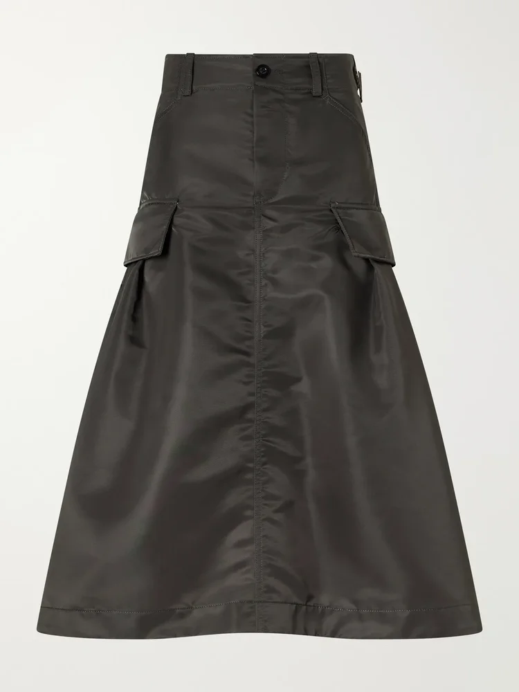 Cargo pleated Nylon-twill midi skirt