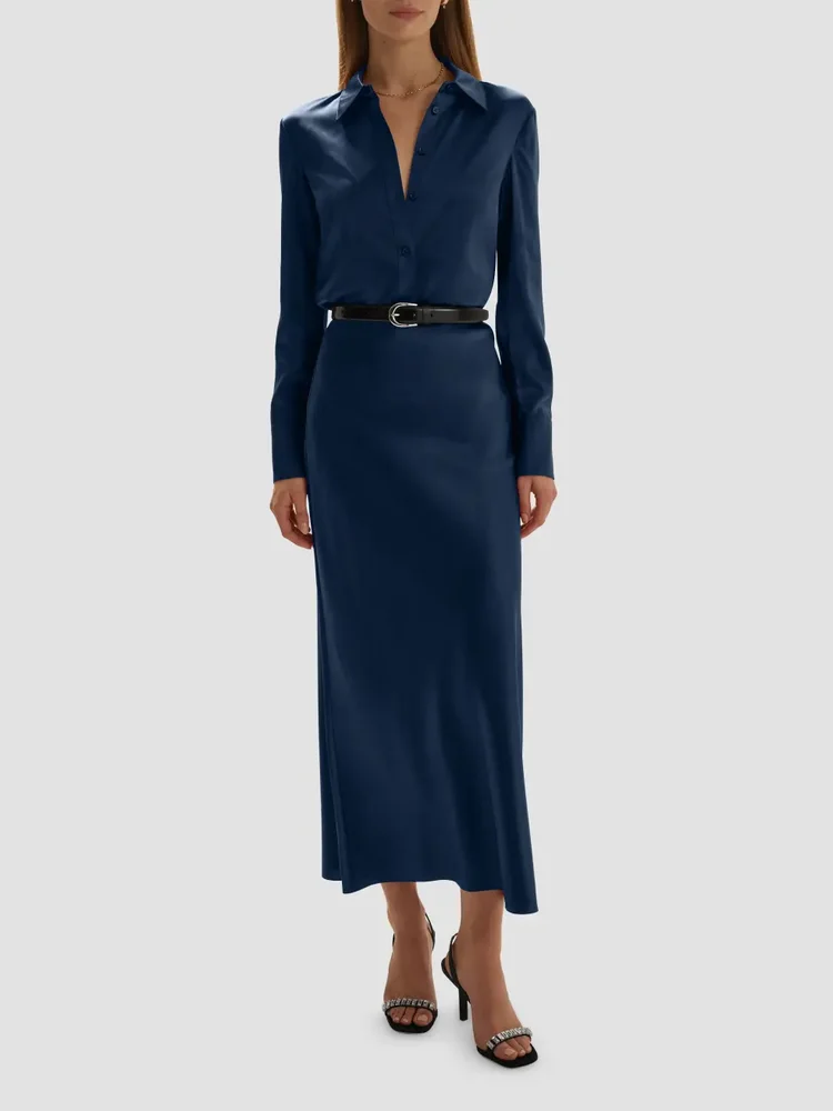 The Favorite Silk-Blend Satin Midi Skirt