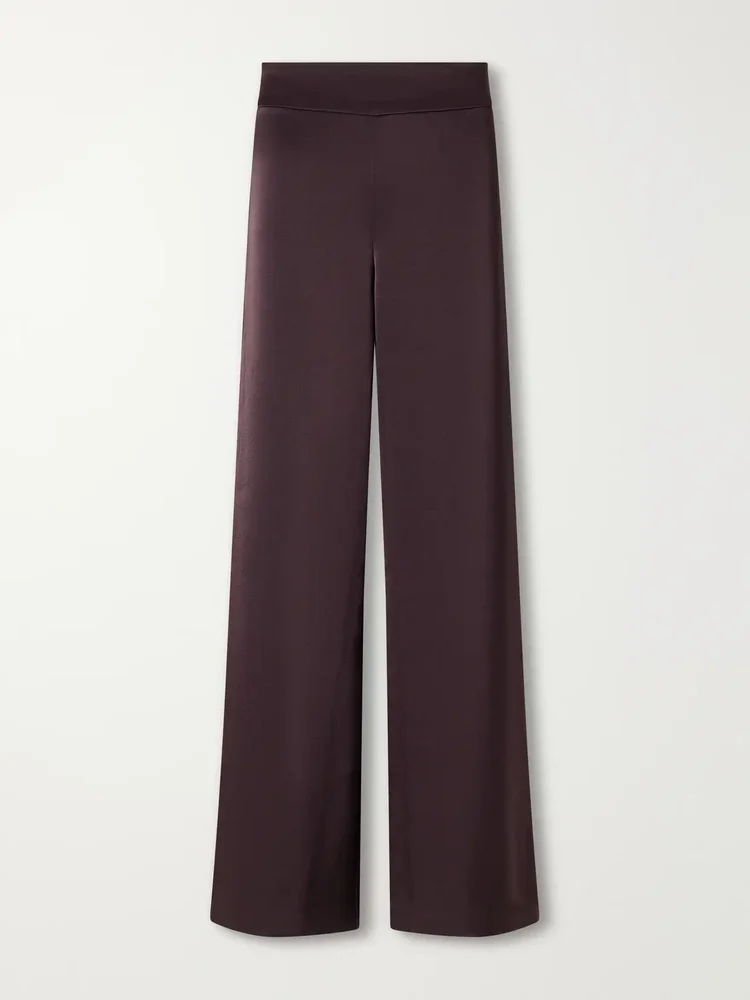 Dark Petals satin wide-leg pants