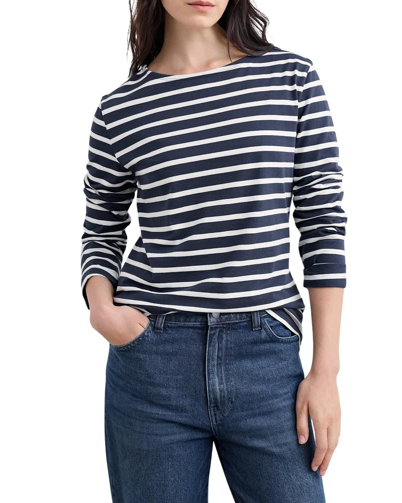 Sailor Boat Neck Long Sleeve Top