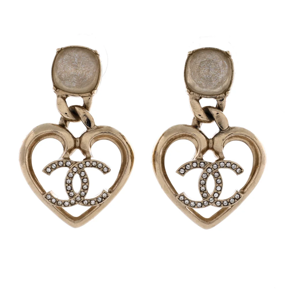Pre-Owned CC Dangle Heart Earrings Metal with Crystal and Glass Pearl