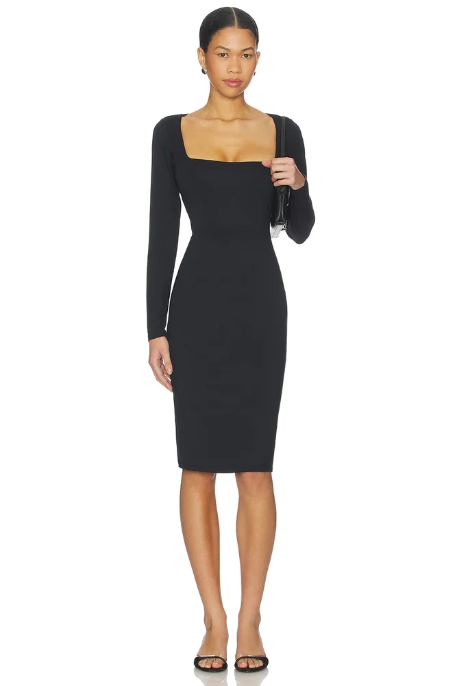 Smooth Layers Square Neck Long Sleeve Midi Dress