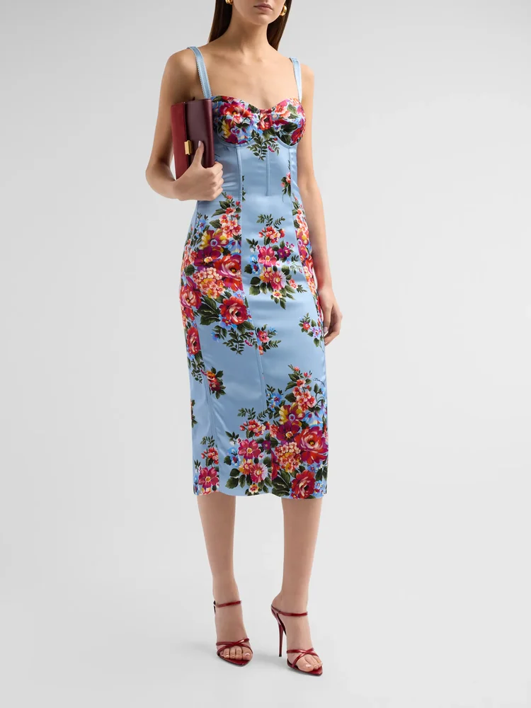 Floral Satin Midi-Dress