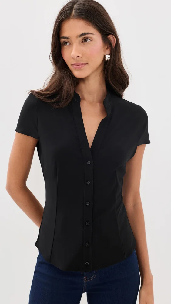 Freya Fitted Cap Sleeve Button Down Blouse