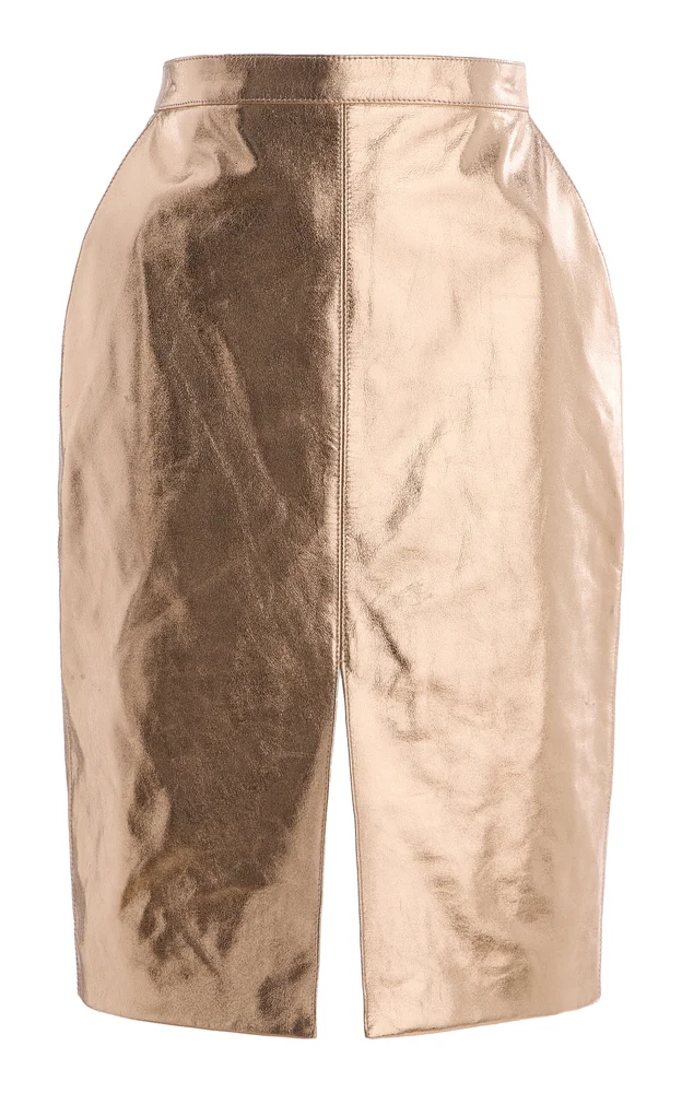 Metallic Leather Midi Skirt
