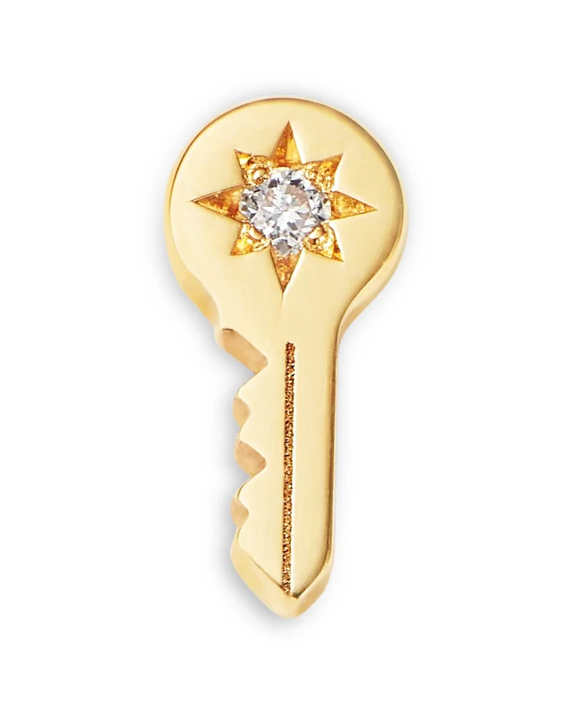 14K Yellow Gold Itty Bitty Symbols Diamond Accent Key Single Stud Earring