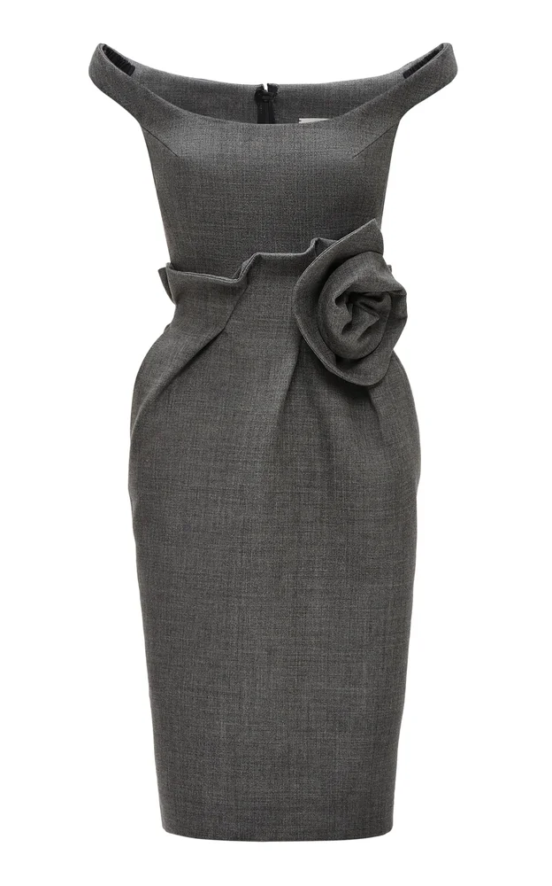 Rosette-Detailed Wool-Blend Midi Dress