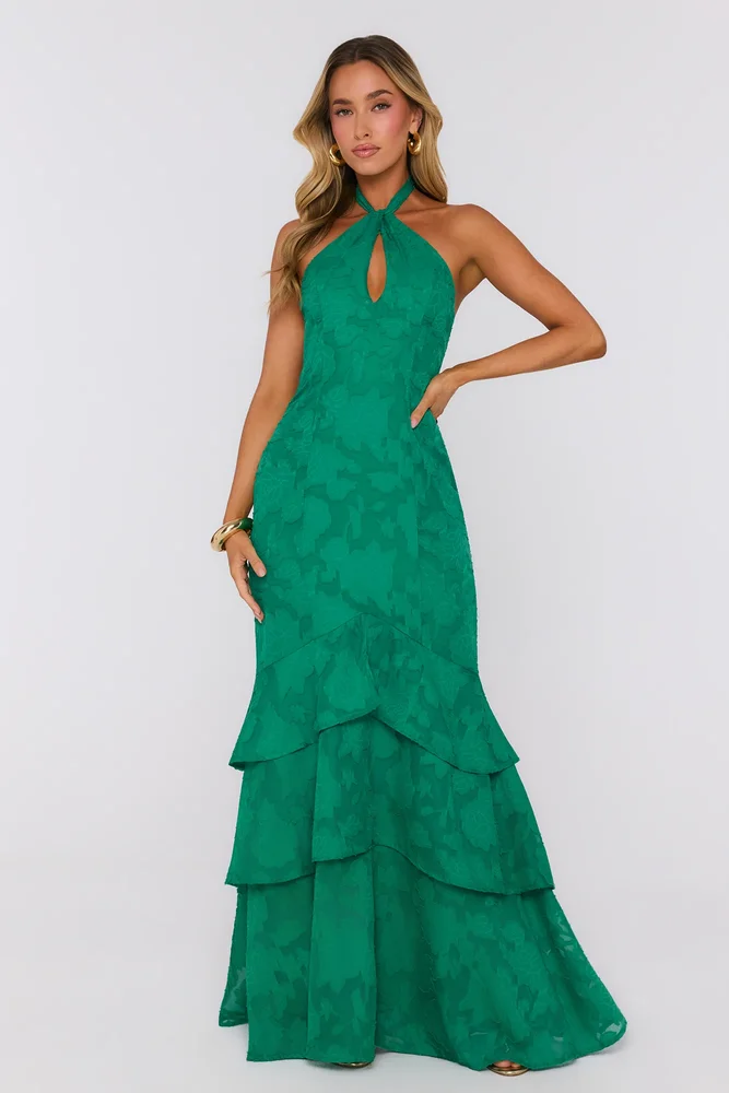 Lost In The Moment Halter Maxi Dress Green
