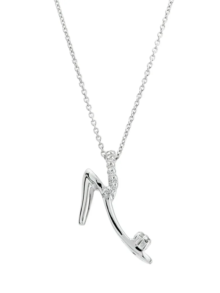 18K White Gold & 0.07 TCW Diamond Ladies' Shoe Pendant Necklace