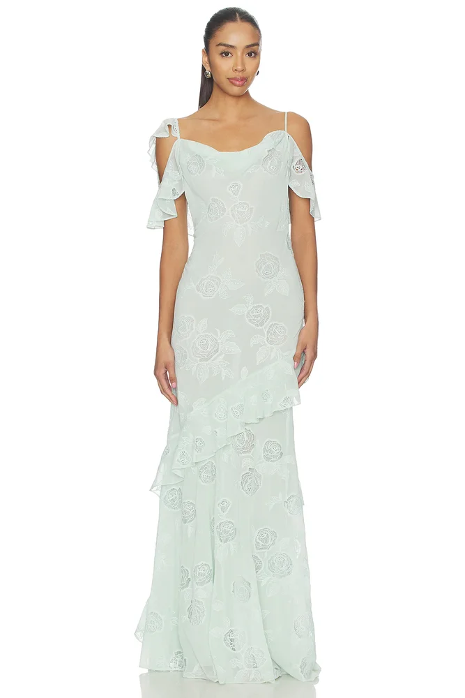 Mint Embroidered Georgette Maxi Dress