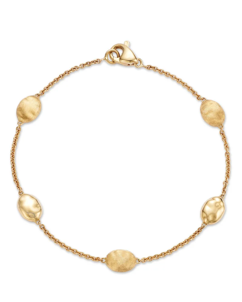 18K Yellow Gold Siviglia Polished & Textured Hammered Station Link Bracelet