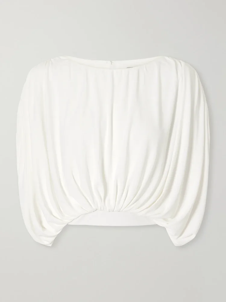Draped stretch-jersey blouse