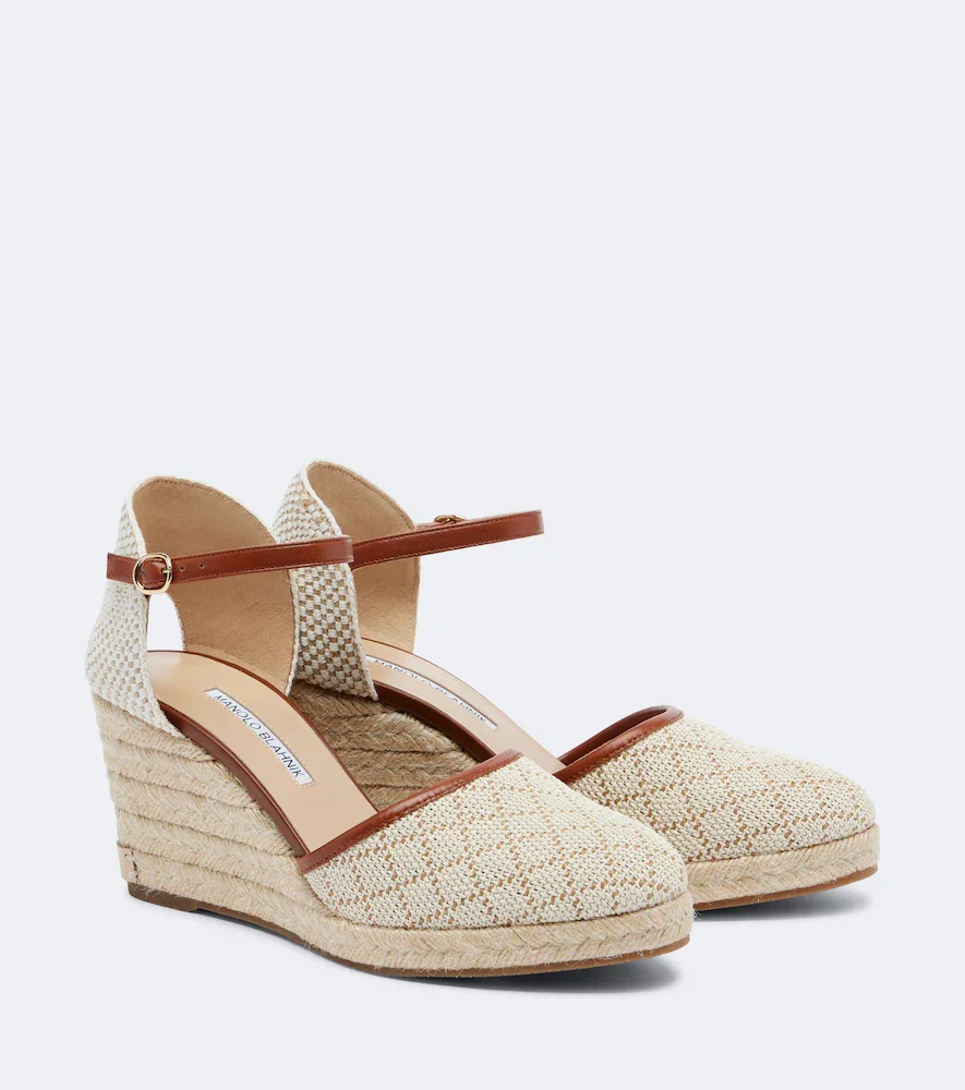 Espadrahi raffia-effect espadrille wedges in Beige