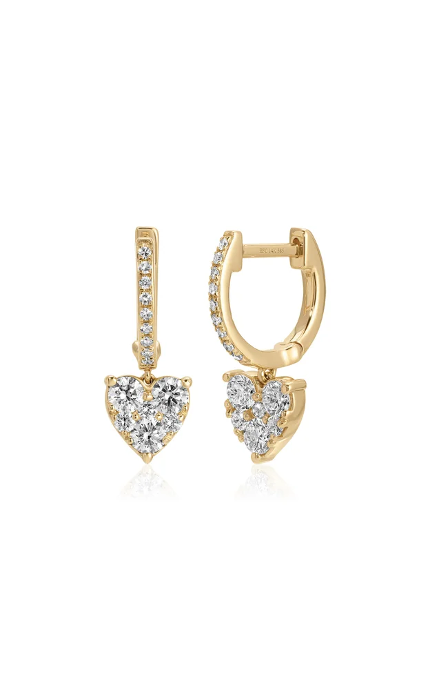 14K Yellow Gold Diamond Heart Mini Huggie Earrings