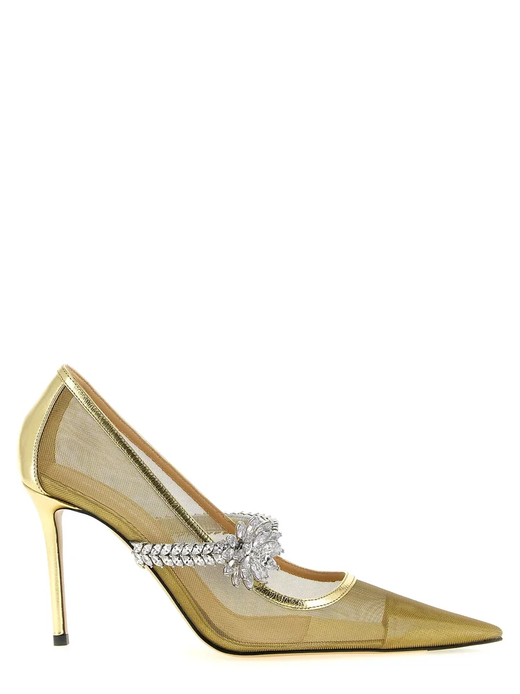 Crystal-Embellished Mesh Pump, Gold