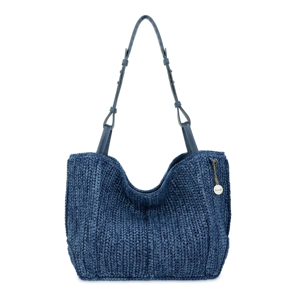 Los Feliz Medium Tote - Hand Crochet - Denim Tonal Straw