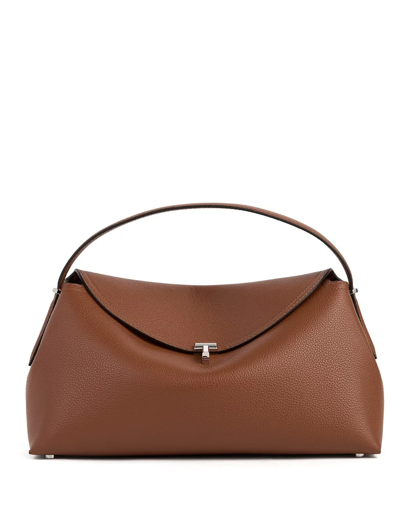 T-Lock Grained Leather Convertible Top Handle Bag in Sienna