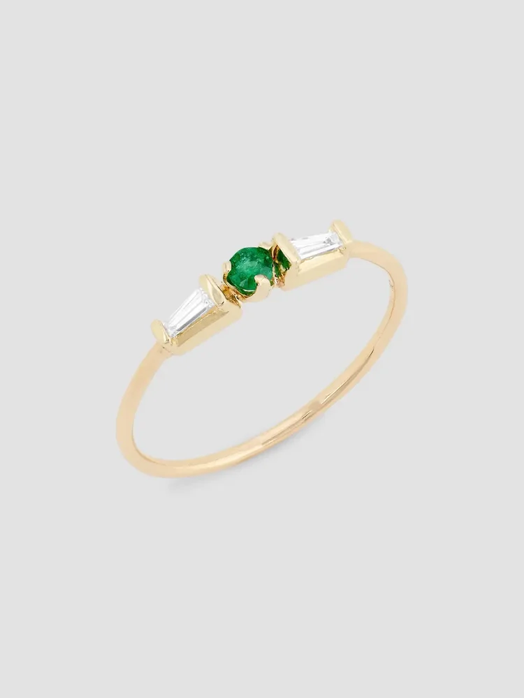 14K Yellow Gold, Emerald & Diamond Ring
