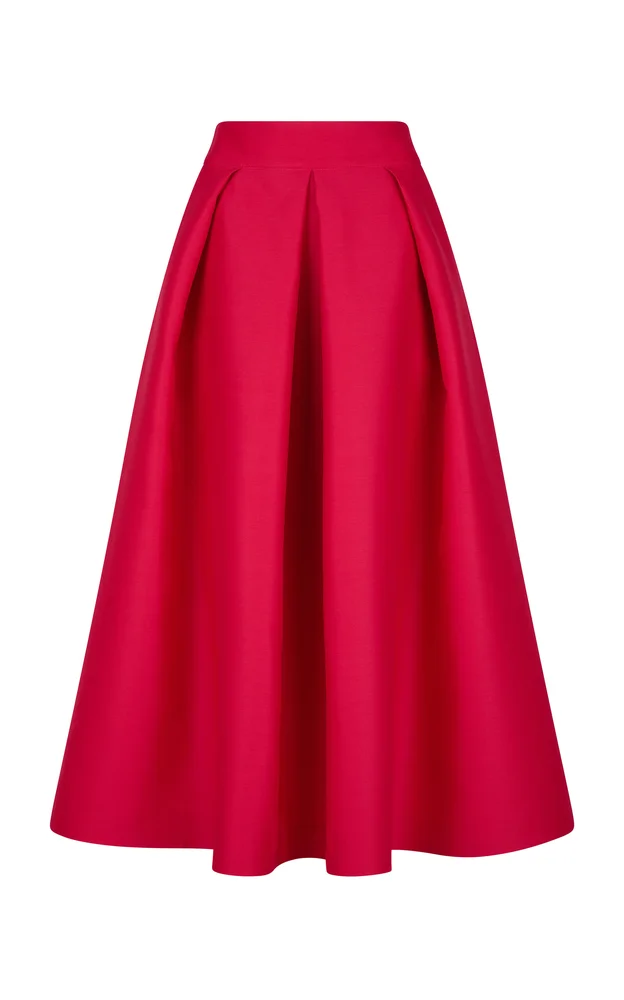 Wool-Silk A-Line Pleated Midi Skirt