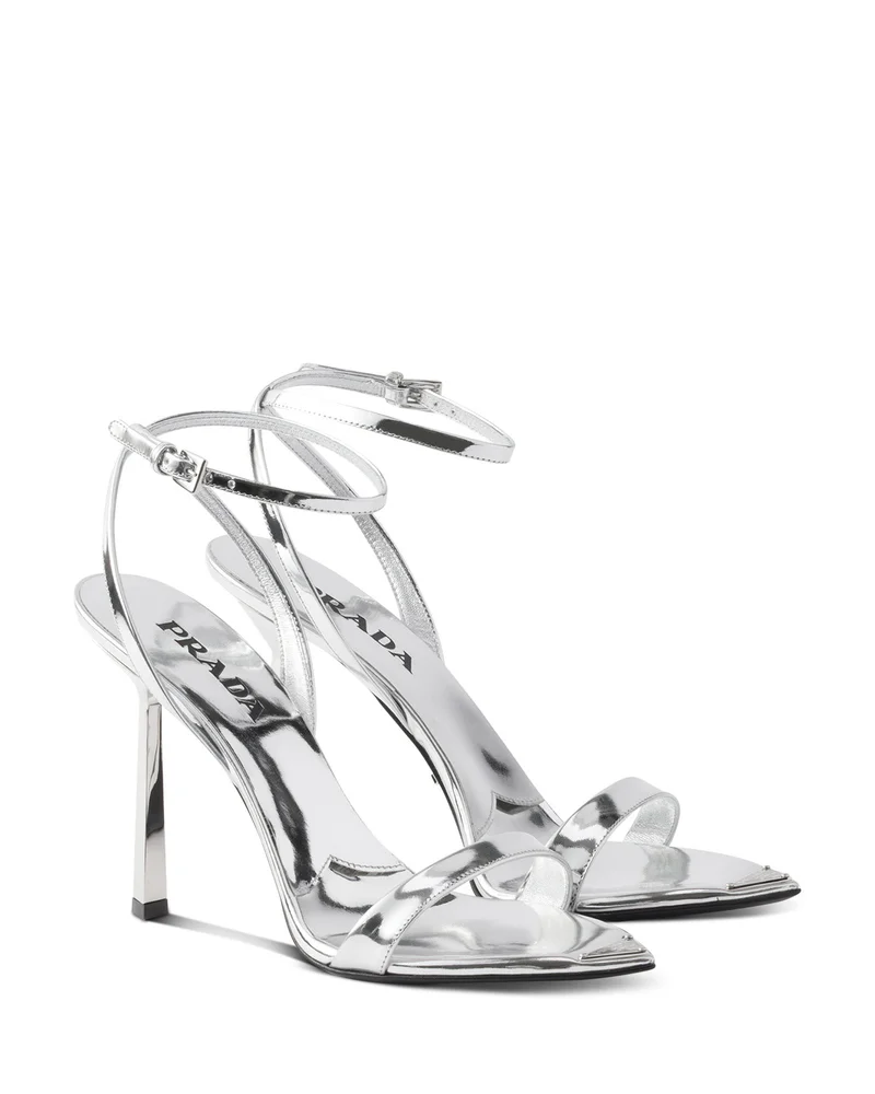 Metallic Leather High-Heeled Sandals