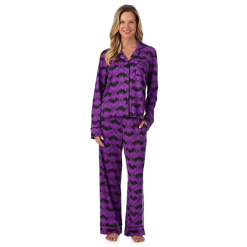 Women's Beauty Sleep Social Halloween Cozy Long Sleeve Pajama Top & Pajama Bottoms Set