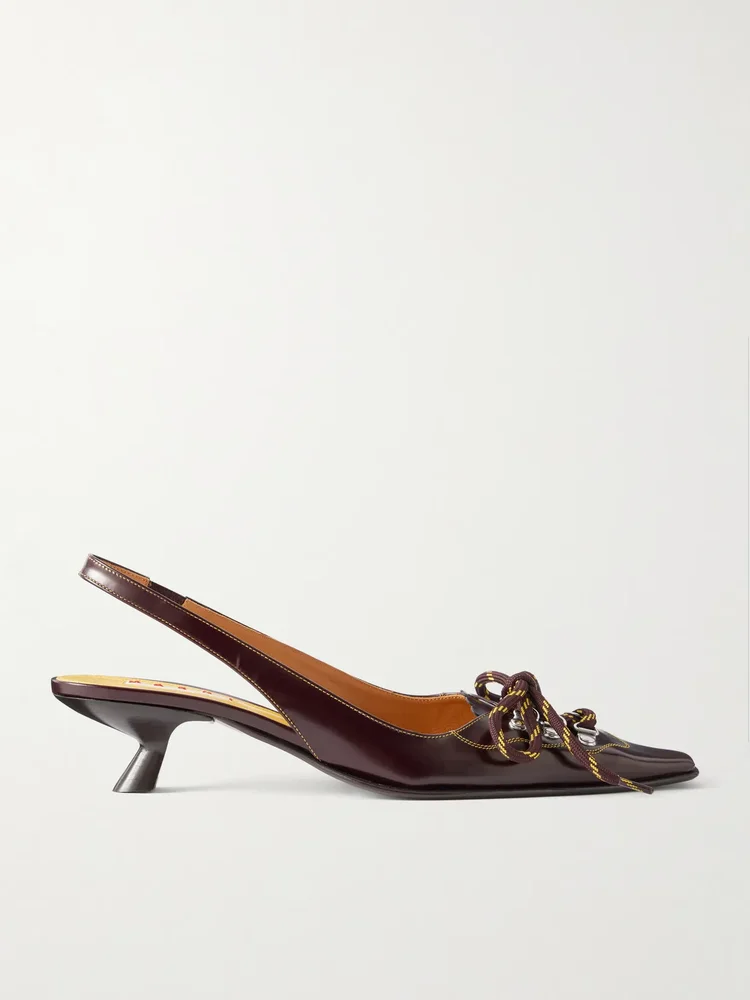 Lace-up leather slingback pumps