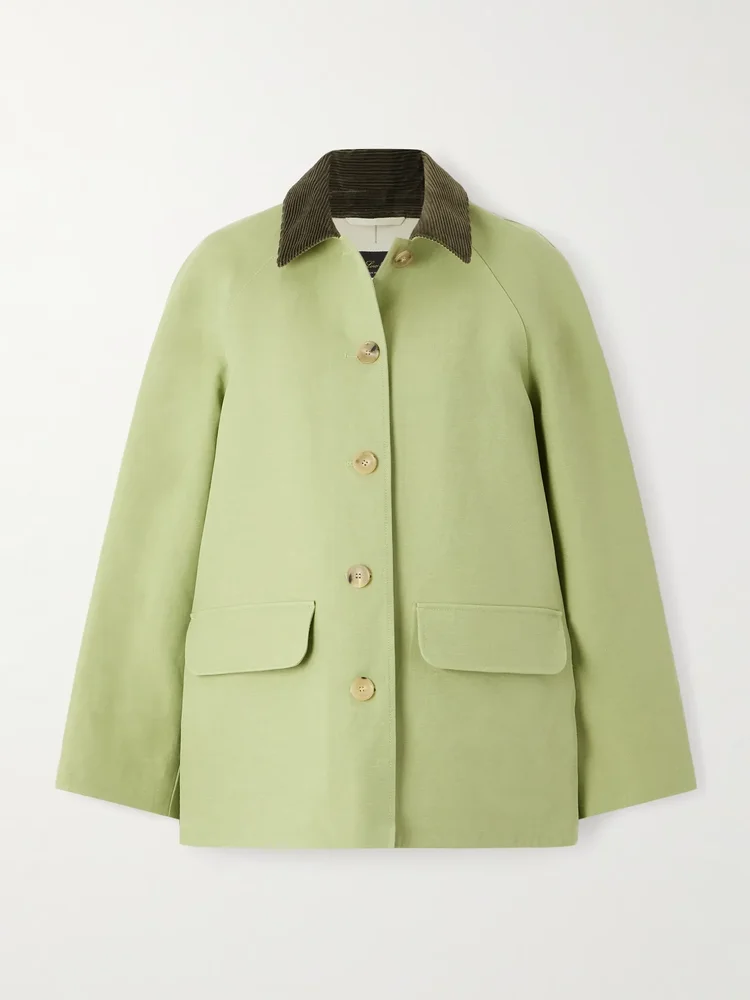 Broderick corduroy-trimmed linen and silk-blend coat