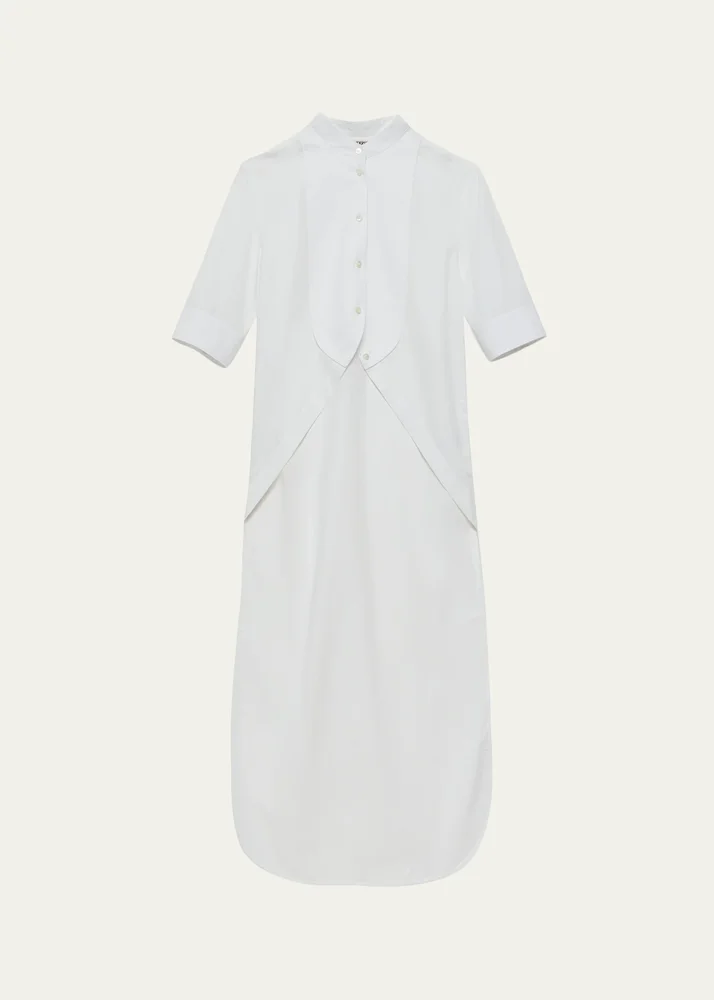 Short-Sleeve Bib High-Low Button-Down Shirt