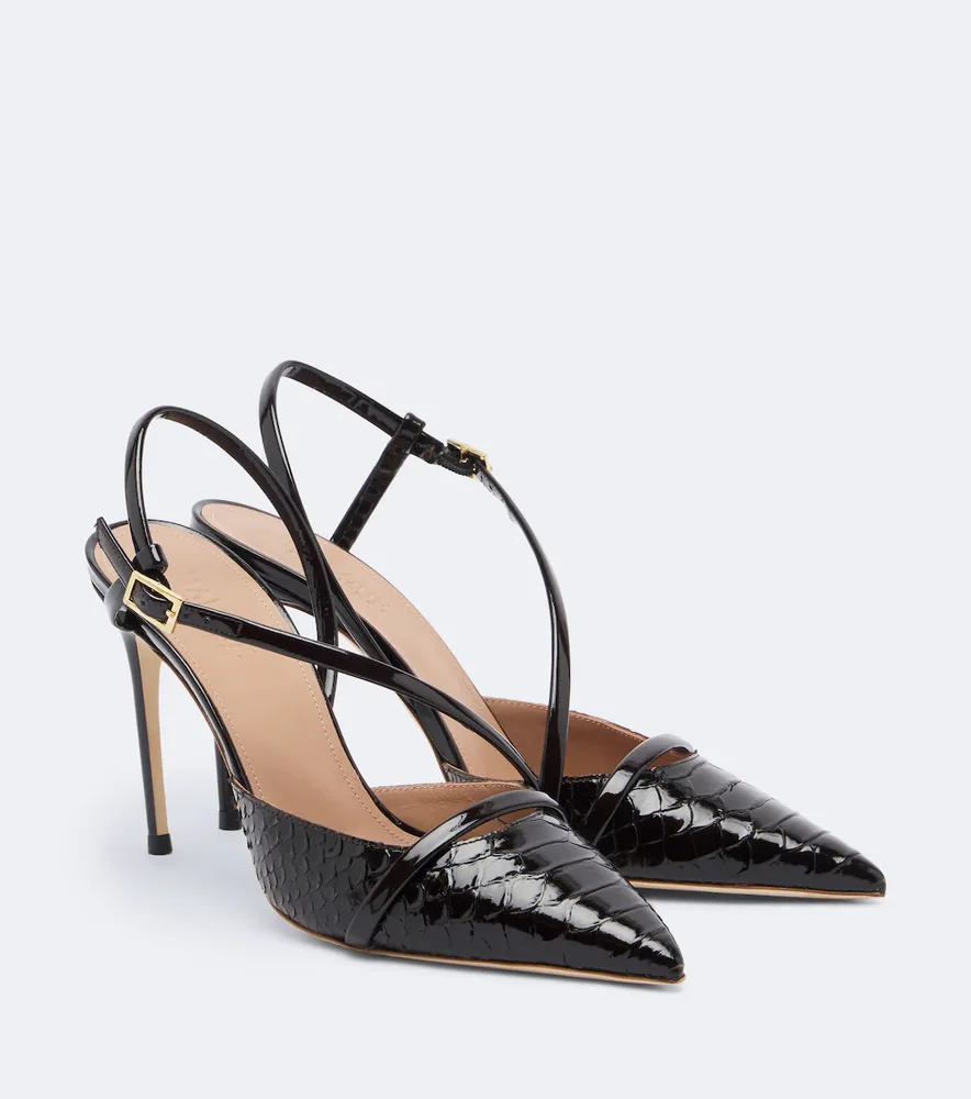Valeria croc-effect leather slingback pumps