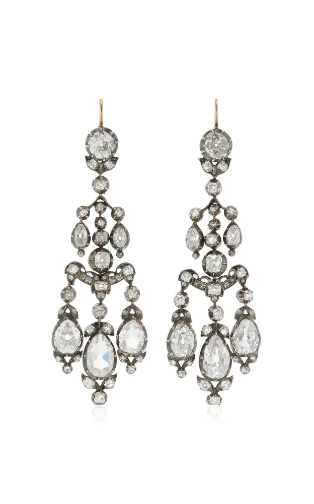 Vintage Antique Silver, Gold, Diamond Chandelier Earrings