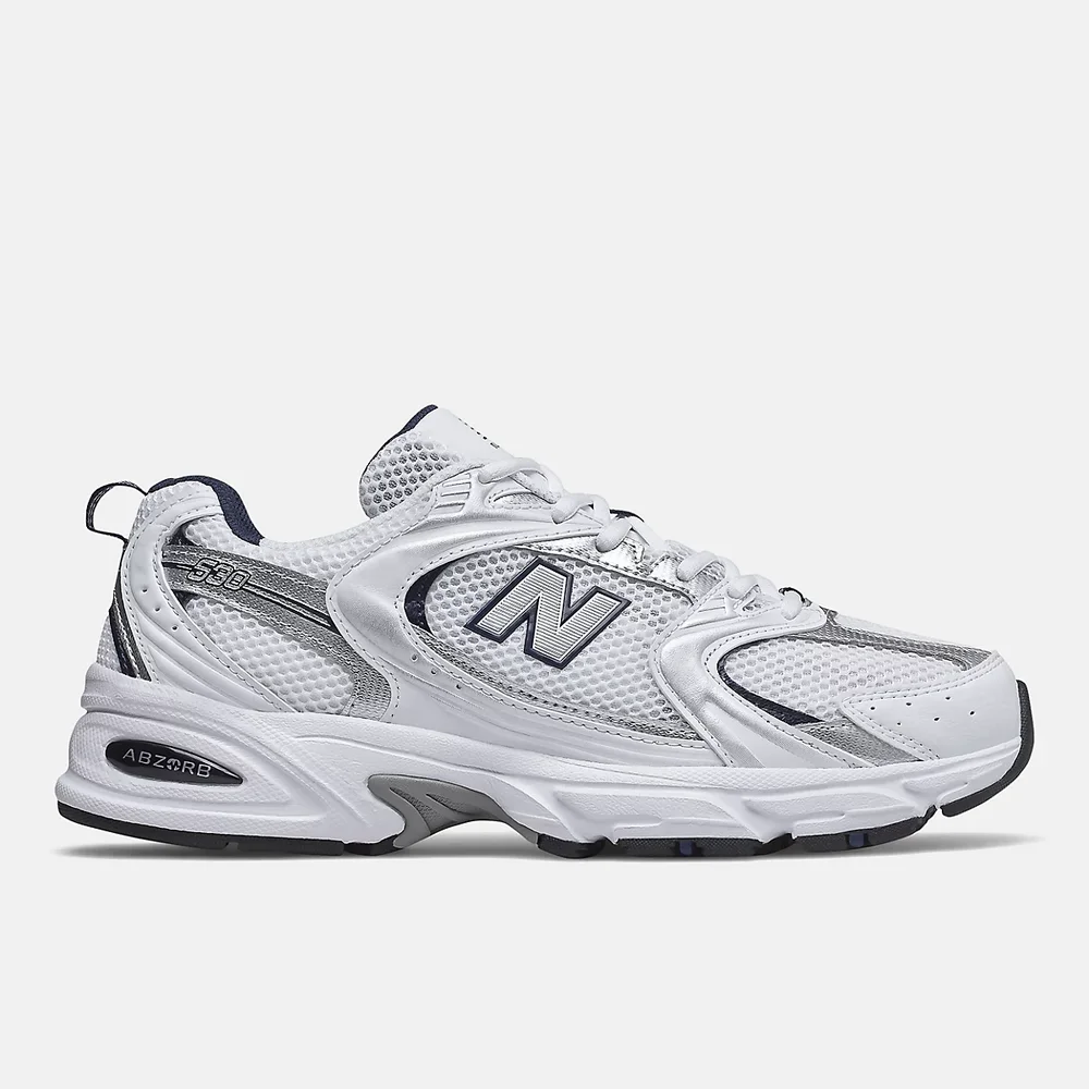 530 Sneaker in White and Natural Indigo