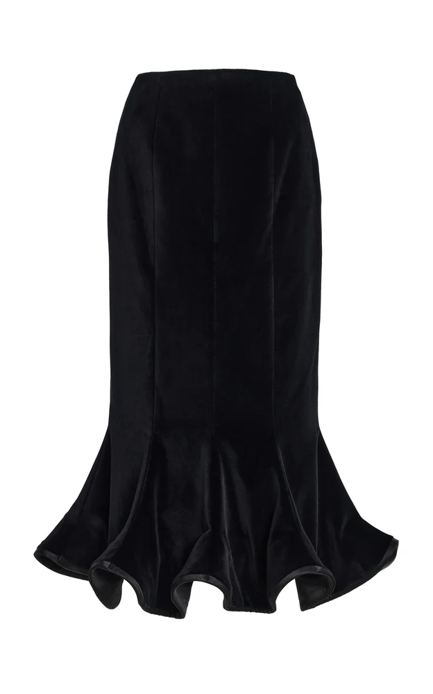 Exclusive Ruffled Velvet Midi Skirt