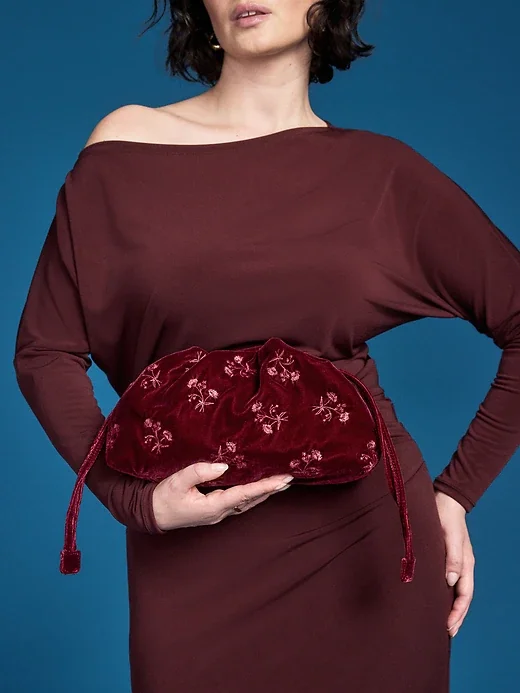 Velvet Drawstring Baguette Bag