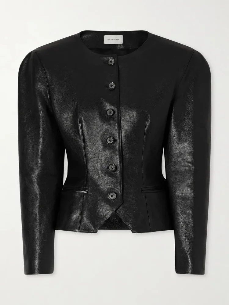 Paneled leather jacket