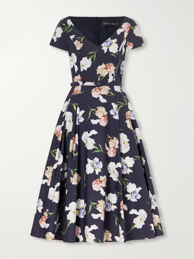 Iris belted floral-print cotton-blend poplin midi dress