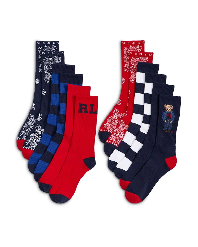 Denim Bear Crew Socks, Pack of 6