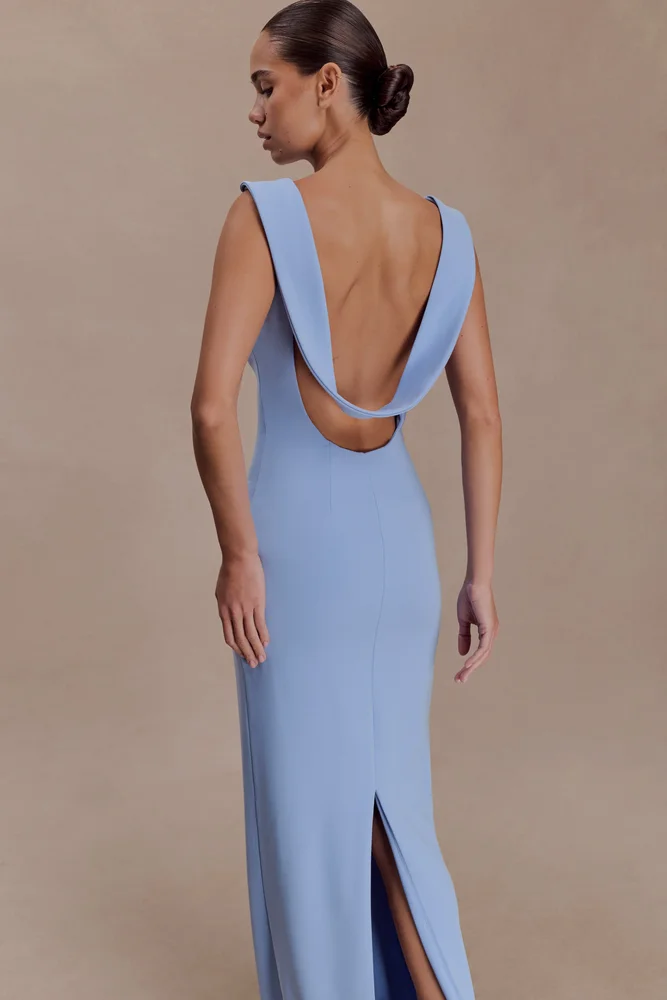 Galilea Crepe Draped Maxi Dress - Cornflower Blue