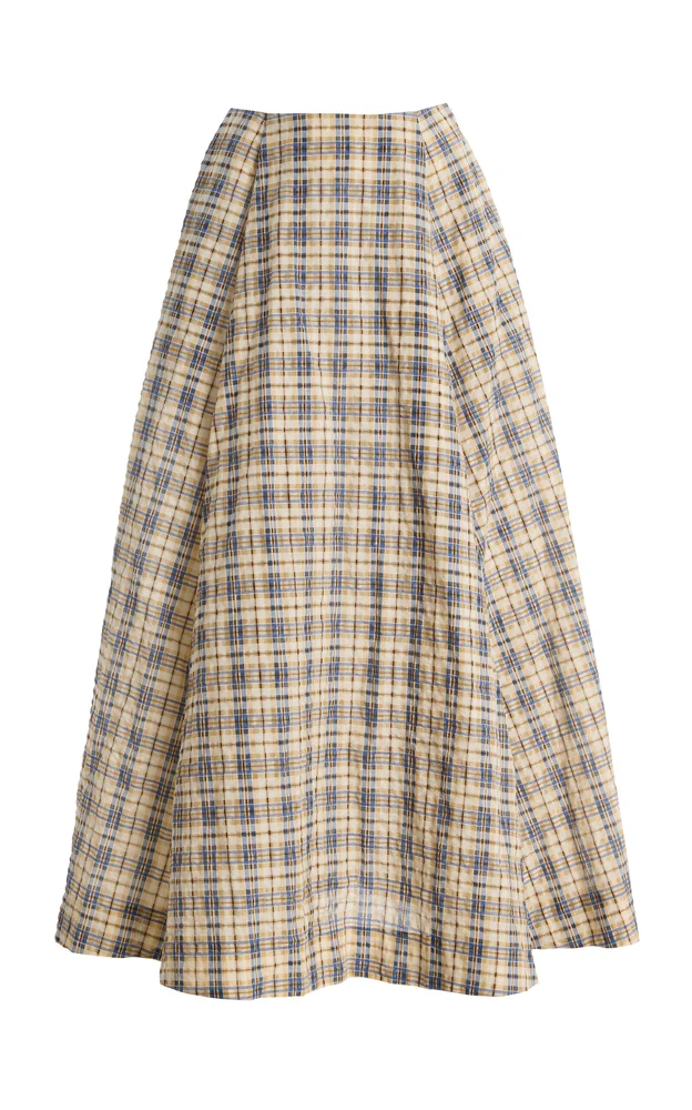 Kennedy Cotton-Blend Checked Midi Skirt