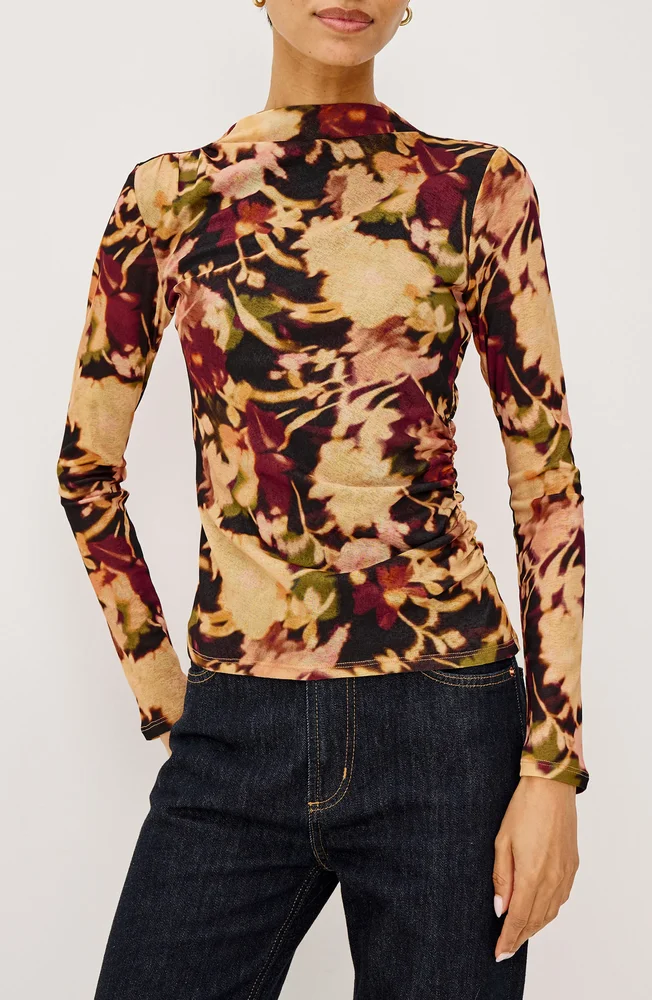 Joelle Floral Mesh Mock Neck Top