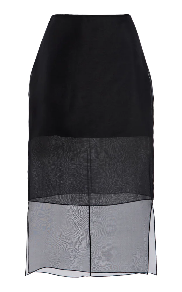 The Brett Sheer-Overlay Silk Midi Skirt